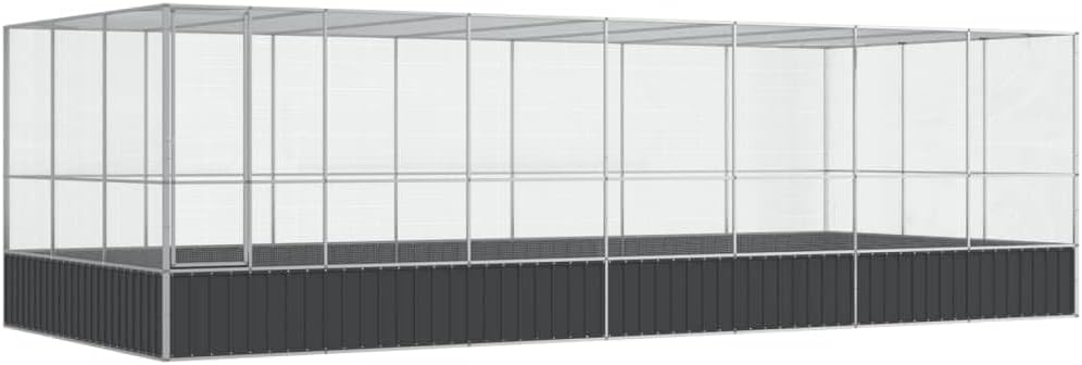 vidaXL Aviary with Extension – Silver Steel Bird Cage, Spacious 285.4"x120.9"x83.5", Mesh Grid, Lockable Door