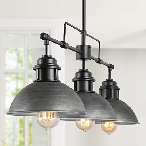 Black Farmhouse Chandelier, Rustic Pendant Lighting in Brushed Metal Finish, Linear Lighting Fixtures Hanging for Dining Room, Pool Tables, Kitchen Island, L35.7\'\' x H11.5\"