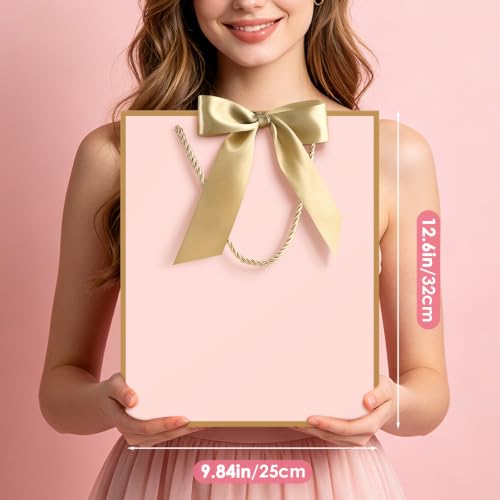 Image of JMANNI Gift Bags with Handles, 13 inch Medium Gift Bag for Presents, 4 Pcs Bags with 8 Tissue Paper and 4 Cards for Baby Shower Wedding Bridal Shower Mother's Day Birthday Party(pink)