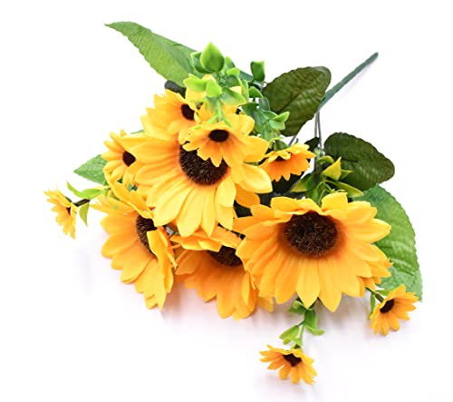 Aliotech Beautiful Yellow Sunflowers Artificial Flowers Mini Fake Sunflowers Bouquet With Stems For Home Decoration Party Diy Wedding Bouquets Baby Shower Outdoor Indoor Decoration #TOP12