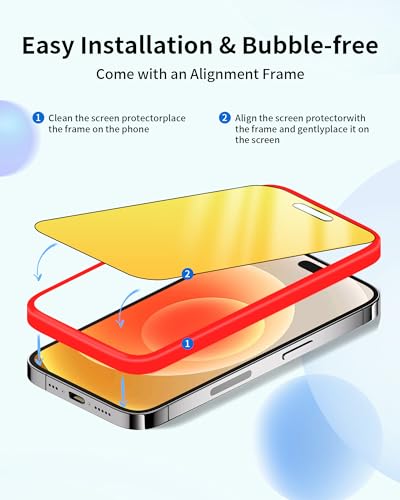 Image of 2 Pack for iPhone 16 Privacy Screen Protector Gradient Colorful 25 for Anti-Spy Tempered Glass Anti-Bluelight Full Coverage Easy Installation Frame Case Friendly 6.1 inch Gold