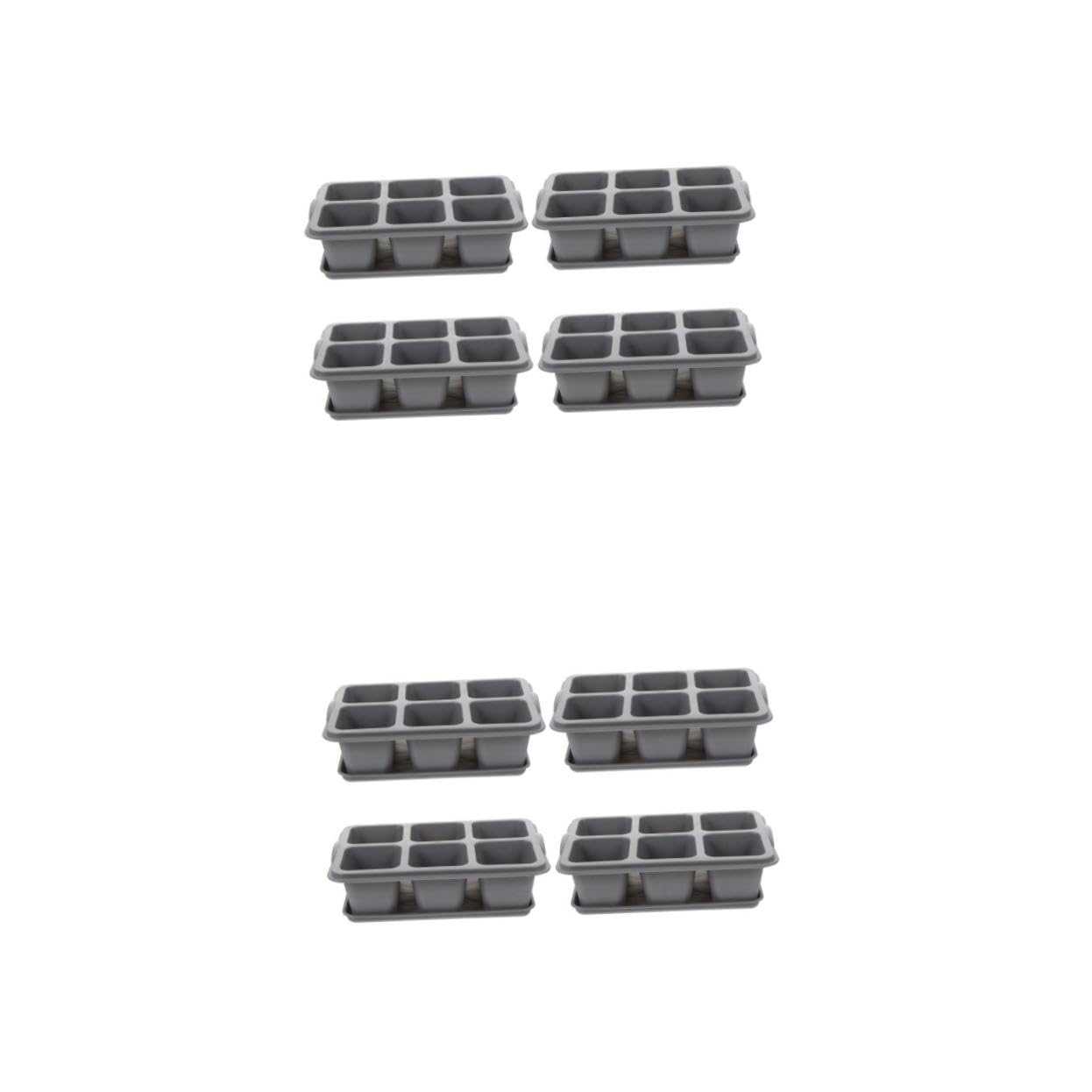 VANZACK 2 Ensembles Pot De Fleurs Succulentes Kit De Plateaux De Démarrage Plants Soucoupe Germer Pousse pour Herbe Planteur Pot De Fleurs 6 Grilles Casserole Plastique Gris 4 Pièces * 2