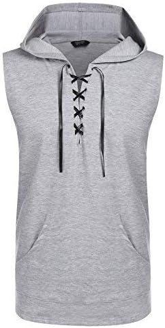 COOFANDY Men's Workout Hoodie Tank Top Sleeveless Gym Hooded Cut Off Shirt Lace-up Bodybuilding Muscle T Shirts