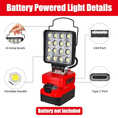 Image of Portable LED Work Light Compatible with Craftsman 20V Battery, 48W 4200LM Cordless Flood Lights with USB & Type-C, Low Voltage Protection, for Job Site Lighting,Camping Outdoor (No Battery)