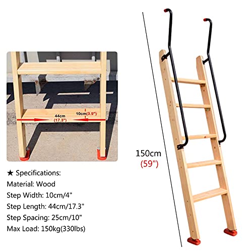 Escalera de litera de madera de 66 pulgadas con pasamanos resistente 3