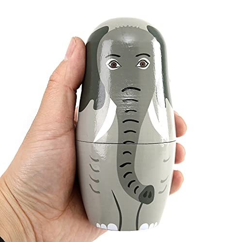 Moonmo 5Pcs Beautiful Handmade Wooden Animal Nesting Dolls Elephant Panda Nesting Dolls Gift Russian Nesting Wishing Dolls Matryoshka Traditional #TOP6