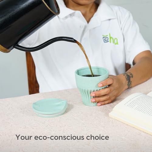 Image of Eha Earth Friendly Rafter Coffee Mug with Lid | Tea Cup Set | 250 ml | Made with Rice Husk | Microwave Safe Mugs for Gifting | 2 Unit | Celeste