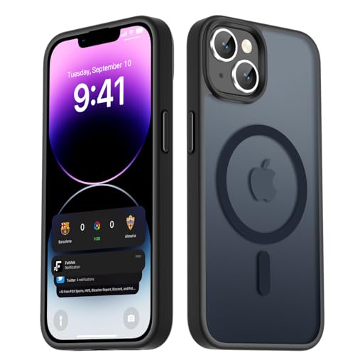 LATVIN for iPhone 14 Case & iPhone 13 Case, Magnetic Phone Cover, Compatible with MagSafe, Military Grade Protection, Translucent Matte Frosted Back, Black