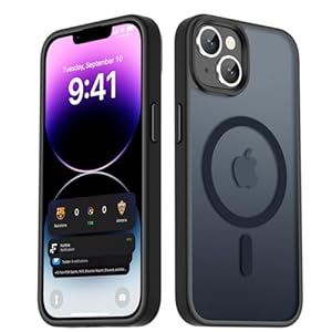 LATVIN for iPhone 14 Case & iPhone 13 Case, Magnetic Phone Cover, Compatible with MagSafe, Military Grade Protection, Translucent Matte Frosted Back, Black