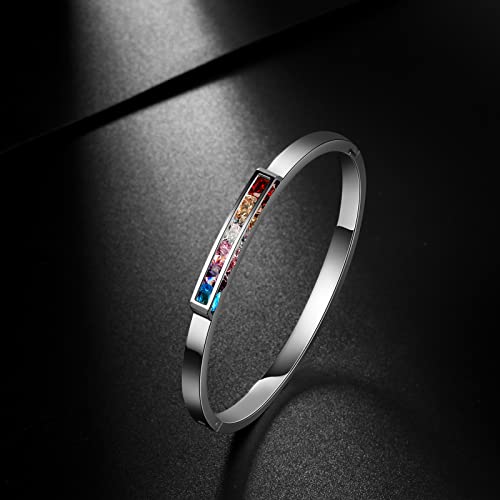Hipunk Rainbow Women Bangles Bracelet Cuff - Colorful Rainbow Jewelry Gift Stainless Steel Open Clasp Bangle Bracelet For Teen Girls Birthday Graduation Sb0018G #TOP1