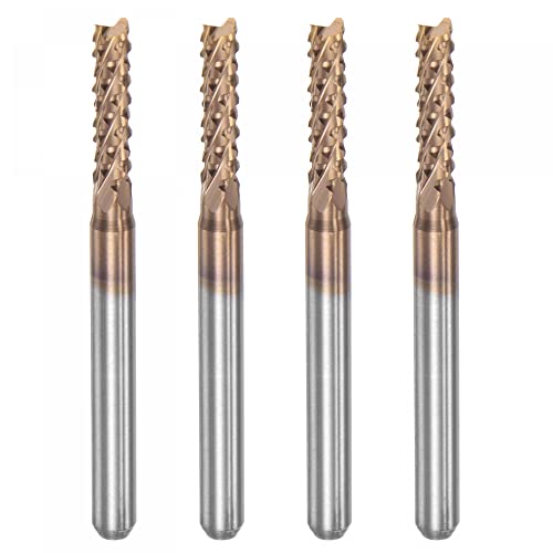 Image of uxcell End Mill CNC Router Bits, 1 /8 inch 3.175mm Shank 2.7mm x 12mm Titanium Coated Tungsten Carbide Engraving Milling Cutter for PCB Plastic Fiber Wood 4pcs
