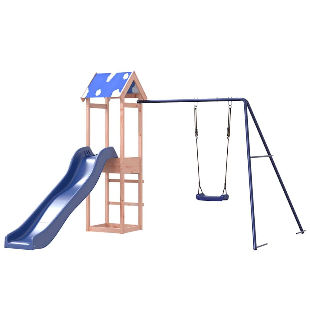 Wieża do zabawy z litego drewna daglezji ze zjeżdżalnią, huśtawką i piaskownicą, platforma 90 cm, zabawka ogrodowa do ogrodu, na podwórko, taras, plac zabaw dla dzieci w wieku od 3 do 8 lat