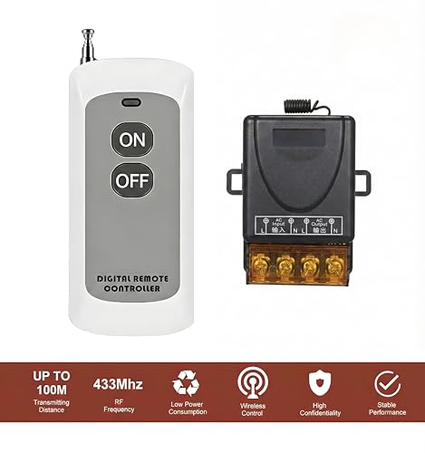 Image of Roboway 433MHz RF Wireless Switch | 1 Channel AC 85-220V Receiver with EV1527 2-Button Remote | Long Range Wireless Light & Fan Control Relay Module | Home Automation Kit (2 Remote and 1 Receiver)