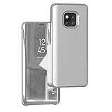 Custodia® Spiegelüberzug Clear View Standfunktion Flip Hülle für Huawei Mate 20 RS Porsche Design (Silber)
