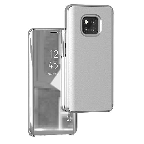 Custodia® Spiegelüberzug Clear View Standfunktion Flip Hülle für Huawei Mate 20 RS Porsche Design (Silber)