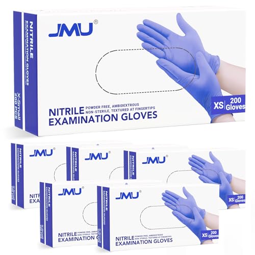 Image of JMU Nitrile Gloves XS 1200, Powder-Free and Latex-Free Disposable Gloves | 3.5 Mil Medical Exam Gloves, Tear-Resistant, Non-Sterile, Violet Blue