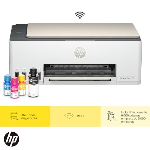 Impressora Multifuncional HP Smart Tank 583 Tanque de Tinta Colorida Wi-Fi com autorreparo, USB - Im