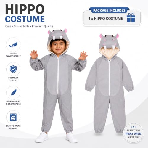 Image of Raj Costume Animal Fancy Dress Costume for Boys & Girls | Hooded Full Body Wildlife Zoo Animal Jumpsuit | Soft Costume for School Function, Fancy Dress, Halloween, Birthday, Cosplay & Role Play
