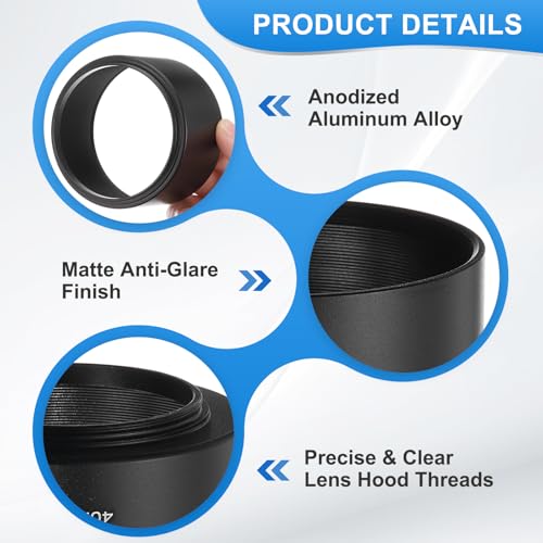 PATIKIL 2 Pcs Lens Hood Shade, 49mm Mid-focus Mount Standard Screw-in Metal Camera Cap Shade with Cleaning Cloth and Cleaning Pen, Black - Image 2