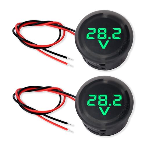 Image of DC4V-100V Voltmeter, LED Digital Waterproof Round 2-Wire Battery Gauge Mini Voltage Display Tester for Cars, Motorcycles, ATVs, Boats, Trucks, Marine Battery Monitors（Green）