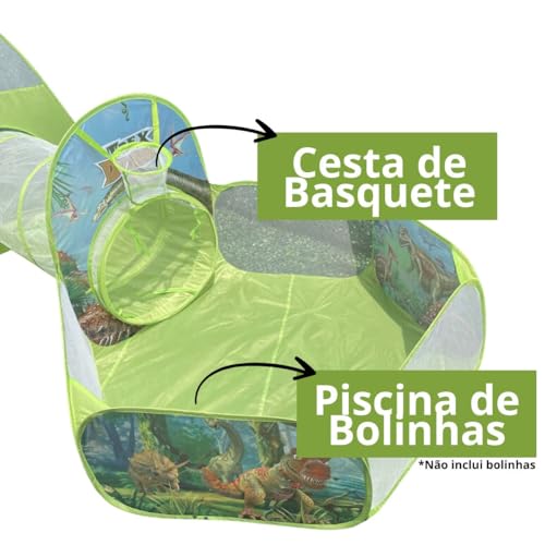 Barraca Tenda Infantil Toca Túnel 3 em 1 Dinossauro T-Rex Verde