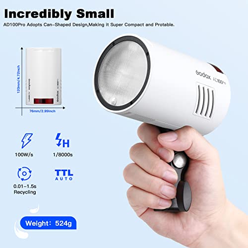 Godox Colorful AD100pro Strobe Flash Light Portable 100Ws 2600mAh Battery 2.4G Wilreless X System 1/8000 HSS 0.01-1.5s Recycling 360 Full Power Flashes Godxo AD100 for Photography Outdoor Shooting