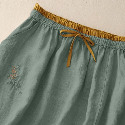 Women's Cotton Linen Midi Skirt with Pockets Casual Flowy Swing Elastic High Waist A-Line Split Long Boho Skirts4