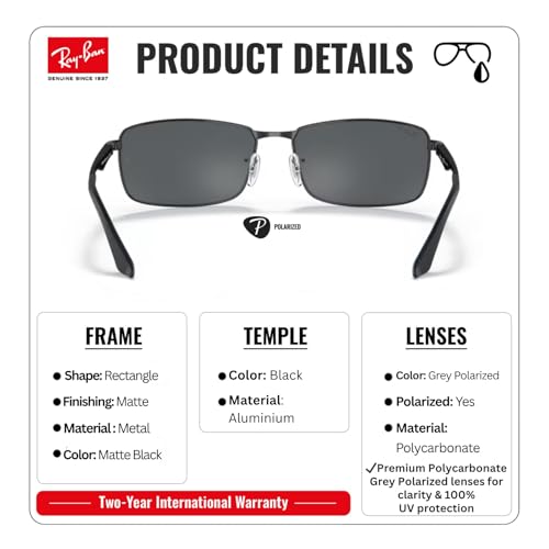 Image of Ray-Ban RB3498 Rectangle Shaped Sunglasses for Men with Official RAYBAN Eyewear Kit