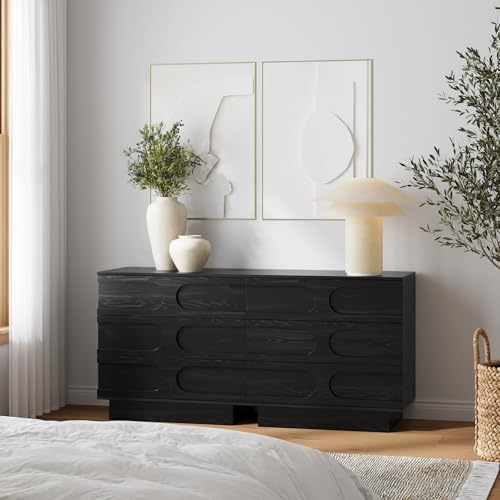Image of Nathan James Iris 3 Drawer Dresser, Mid-Century Modern Solid Wood Dresser for Bedroom, Black Oak