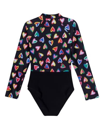 Image of Gottex Girls Kids Toddler and Little Girls Hearts Rainbow Print Rash Guard One Piece Long Sleeve Swimsuit