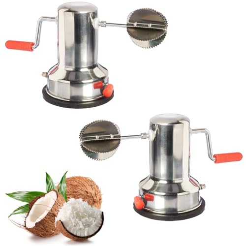 Image of Stainless Steel Coconut Scraper for Kitchen | Pack of 2 | Manual Hand Coconut Grater Tool | Vacuum Base, Rotatable Handle, Manual Operation | Silver