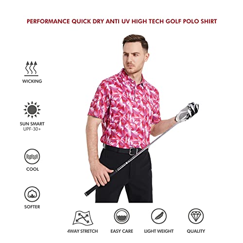 Golf Shirts For Men Dry Fit Short Sleeve Print Performance Moisture Wicking Polo Shirt #TOP4