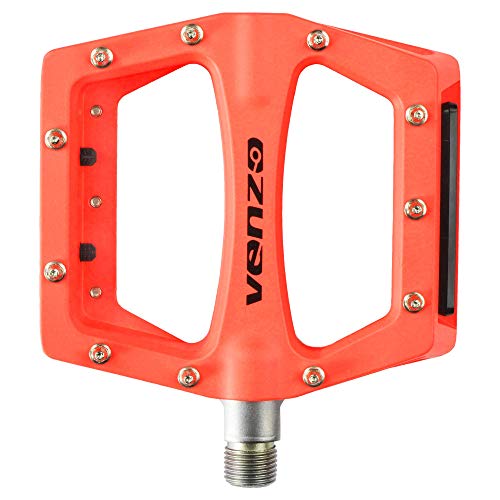 Venzo Bike Bicycle Die-Cast Aluminum Body 9/16" CR-MO Axle Platform Flat Cycling Colorful Pedals with Reflector - Great for BMX Mountain Road Hybrid Bikes