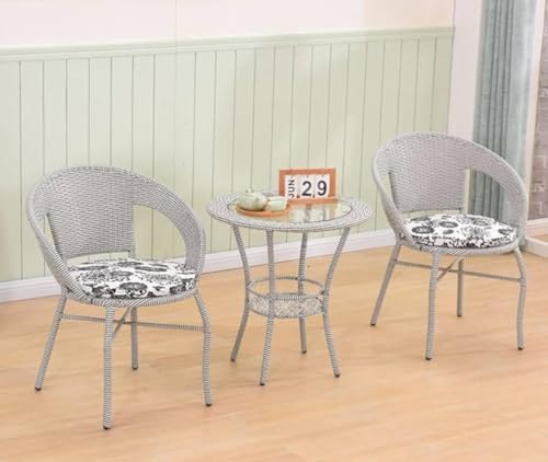 Image of PRATHAM India 2+1 Outdoor Indoor Patio Furniture Sets Rattan Wicker Chair Patio Set Bistro Set Conversation Set Balcony Outdoor Garden Furniture Chair (White with Black Lines & Multicolor Cushions)