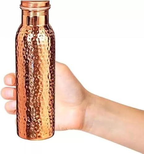 100% Pure Copper Water Bottle Hemmered Handmade For Health Benefits
