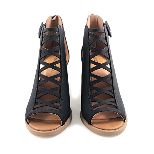 Image of Soda Aran ~ Women Open Toe Crisscross Straps Back Zipper High Heel Fashion Sandal with Adjustable Ankle Strap
