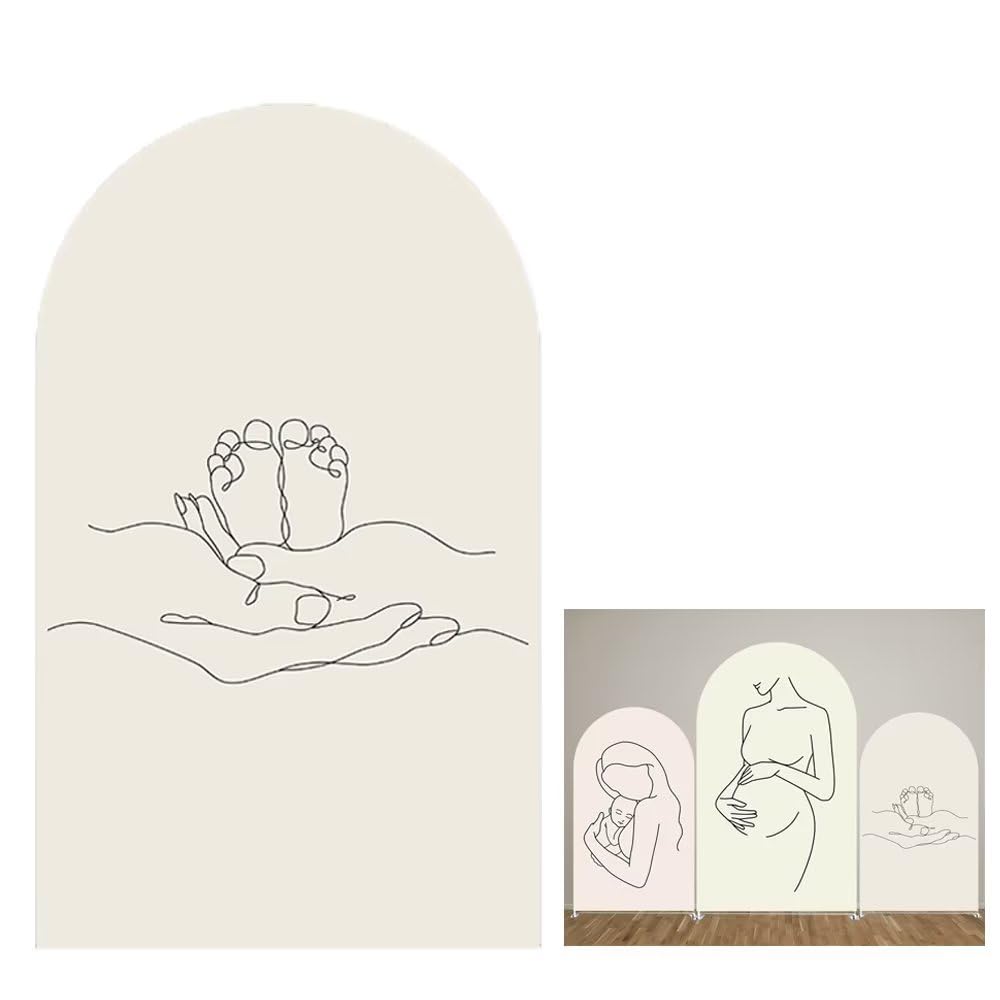 Aerdce Baby Feet Arched Fabric Backdrop Covers for Pregnant Party Double-Sided Metal Arch Stand Covers Birthay Baby Shower Dessert Tablecloth Decoration