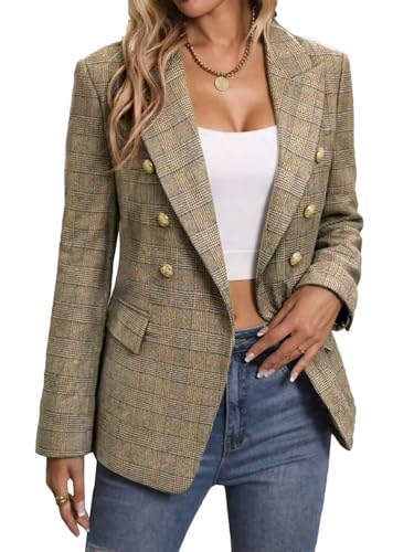 Tan Blazer Jacket for Women Brown Camel Fall Winter Houndstooth