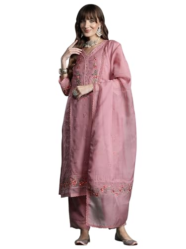 Image of INDO ERA Women's Organza Kurta and Pant with Dupatta Set