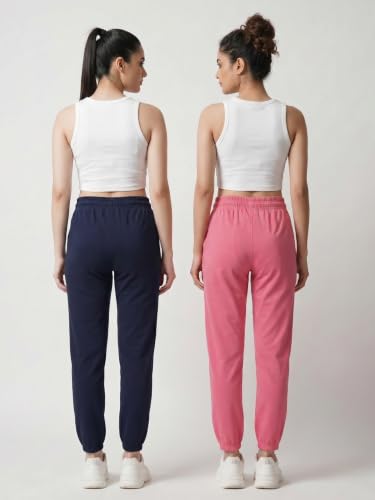 Image of Fflirtygo Cotton Solid Joggers /Track Pant /Solid Pajama /Leggings �100% Export Quality Soft Cotton Night Wear /Pocket Pyjama for Women Combo Pack of 2Pcs, Blue and Grey