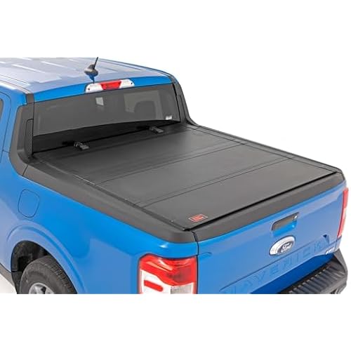 Rough Country Hard Tri-Fold Truck Bed Tonneau Cover for Ford Maverick (2022-2025) - Aluminum Flip-Up Folding Bed Cover, Fits 4'6 (54.4") Bed
