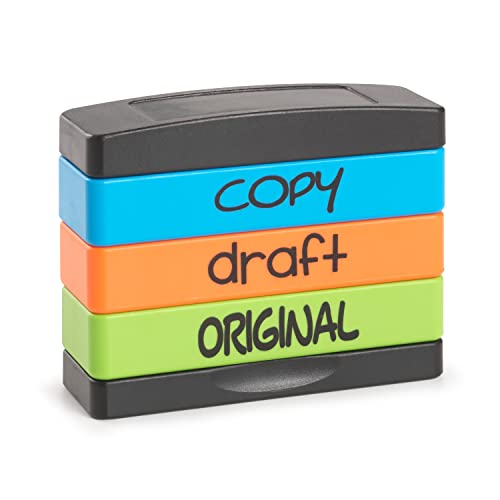 Stakz Pre-Inked Message Stamp – Copy, Draft, Original - Blue, Ora...
