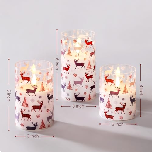 Image of Glass Flameless Pillar Candles with Remote, Flickering Red Buffalo Plaid Glass LED Candles Battery Operated Set of 3
