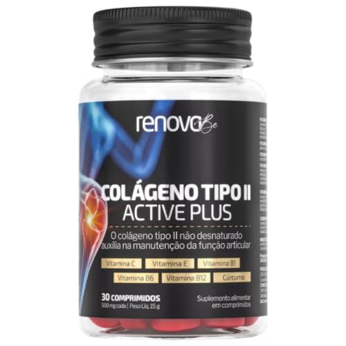 Suplemento Alimentar Colágeno Tipo II - Articulações Cartilagens Inflamações Ossos com Cúrcuma e Vitaminas B1, B6 e B12-30 Comprimidos