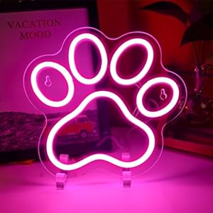 Aslanka Cat Dog Paw Neon LED Sign, Dimmable Led Cat Foot Neon Light for Wall Decor, USB Powered Neon Light Acrylic Sign for Home Bedroom Pet Shop Dog House Esthetics Wall Art Gift-Pink