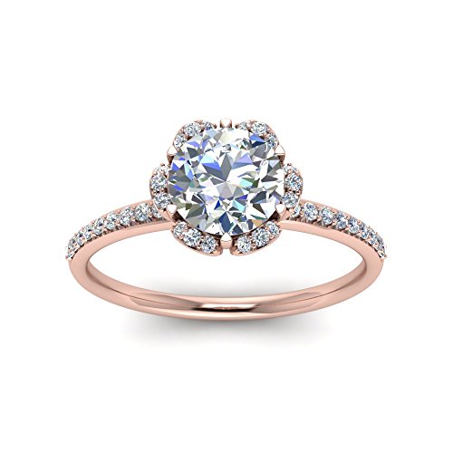 Image of Choose Your Gemstone 0.75 Ct. Diamond CZ Halo Petal Engagement Ring Rose Gold Plated Round Shape Petite Engagement Rings Lightweight Office Wear Everyday Gift Jewelry US Size 4 to 12