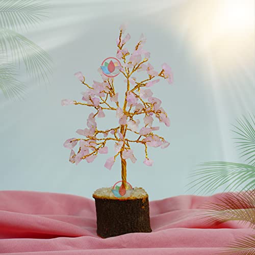 Image of REMEDYWALA Charged Energized Rose Quartz Crystal Tree for Reiki Healing, Rose Quartz Stone Tree Showpiece for Good Luck Home Decor, 100 Beads