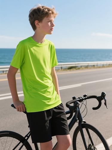 Image of Boys Neon Shirts Dry Fit Athletic T Shirts UPF 50+ Performance Cooling Shirt Short Sleeve Rash Guard Kids Top for Boys Girls