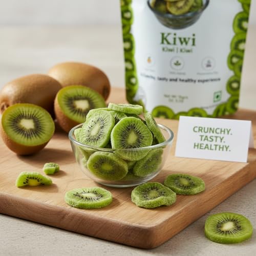 Image of FzyEzy Healthy Premium Freeze-Dried Kiwi Fruit Slices | Pantry Groceries Dehydrated Perfect for Healthy Snacking, Candy, Baking, Smoothie, Juice, Cake, Ice cream, Cereal | Promotes Good Digestive Health | Ideal Slices for Kids & Adults (Kiwi Slice | 20 gm)