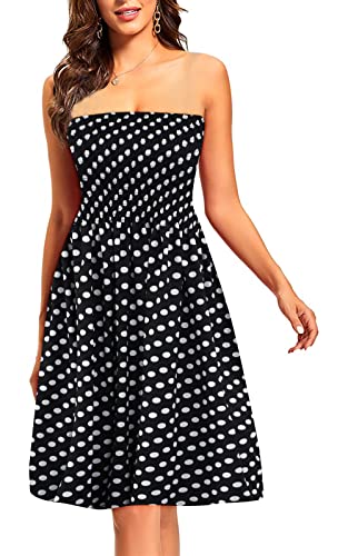 Image of Zyyfly Tube Top Dress Women Summer Beach Coverup Stretch Smocked Strapless Dress